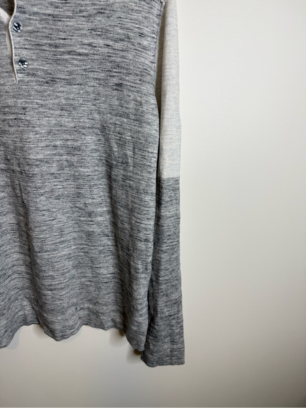 Vince Two-Tone Gray and Cream Long Sleeve Henley - Picture 3 of 10